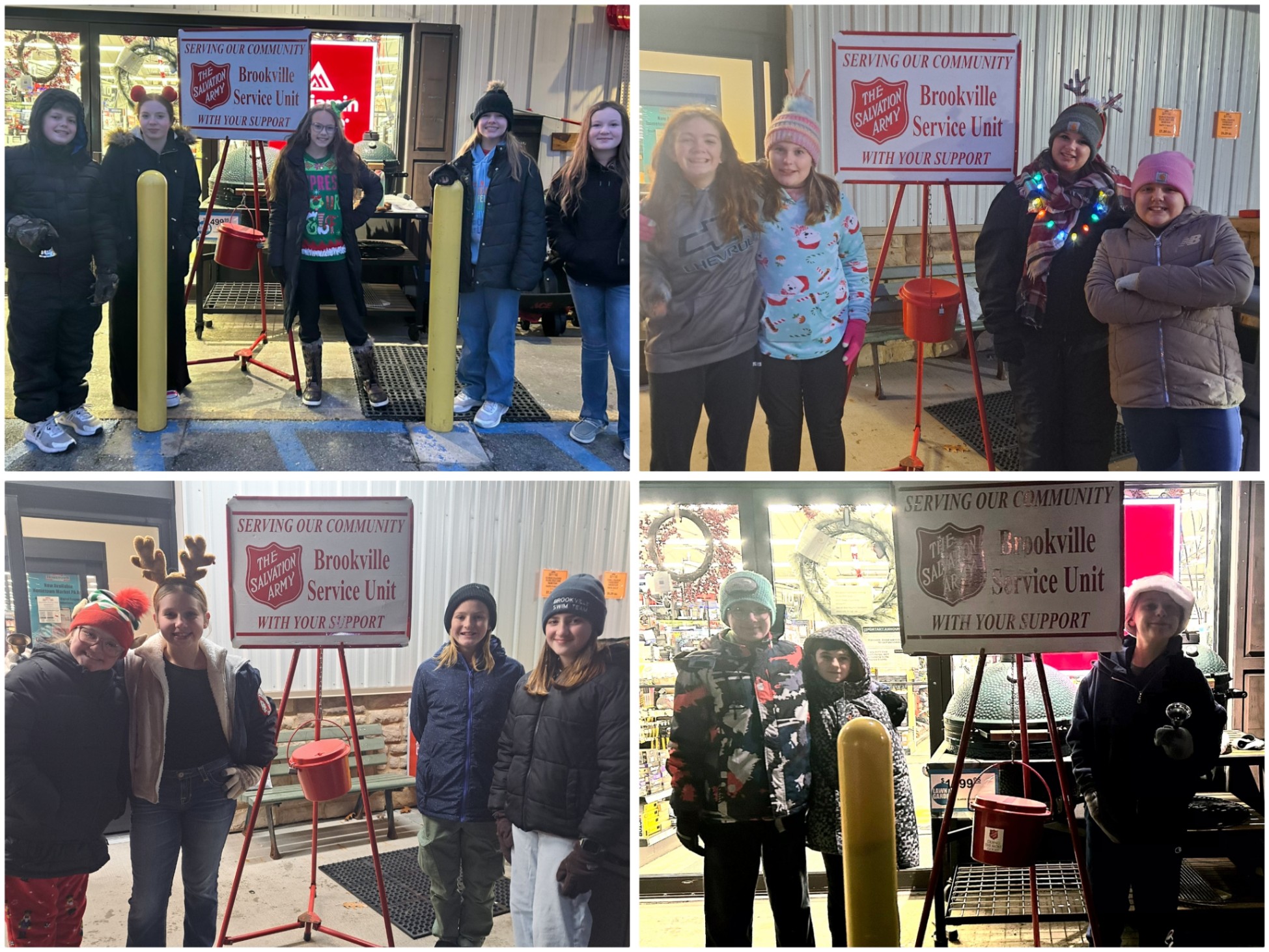 A collage of photos of sixth graders ringing the bell for Salvation Army.